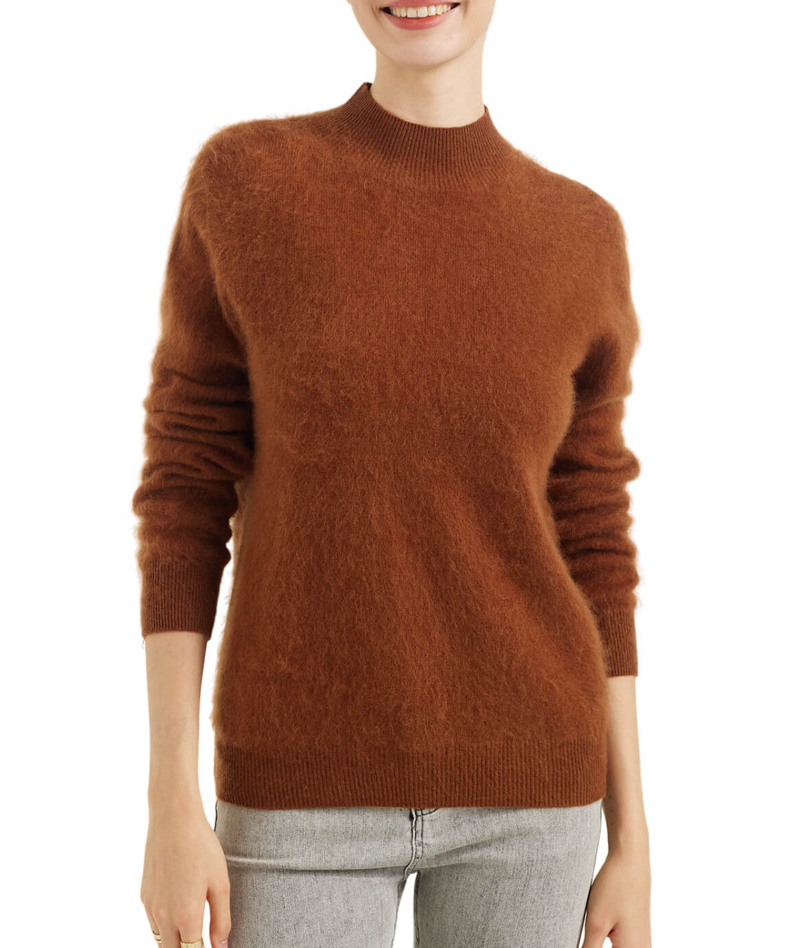 Chanyarn Women's 100% Merino Wool Luxury Soft Fall Winter Warm Long Sleeve Mock Neck Brushed Fuzzy Pullover Sweater