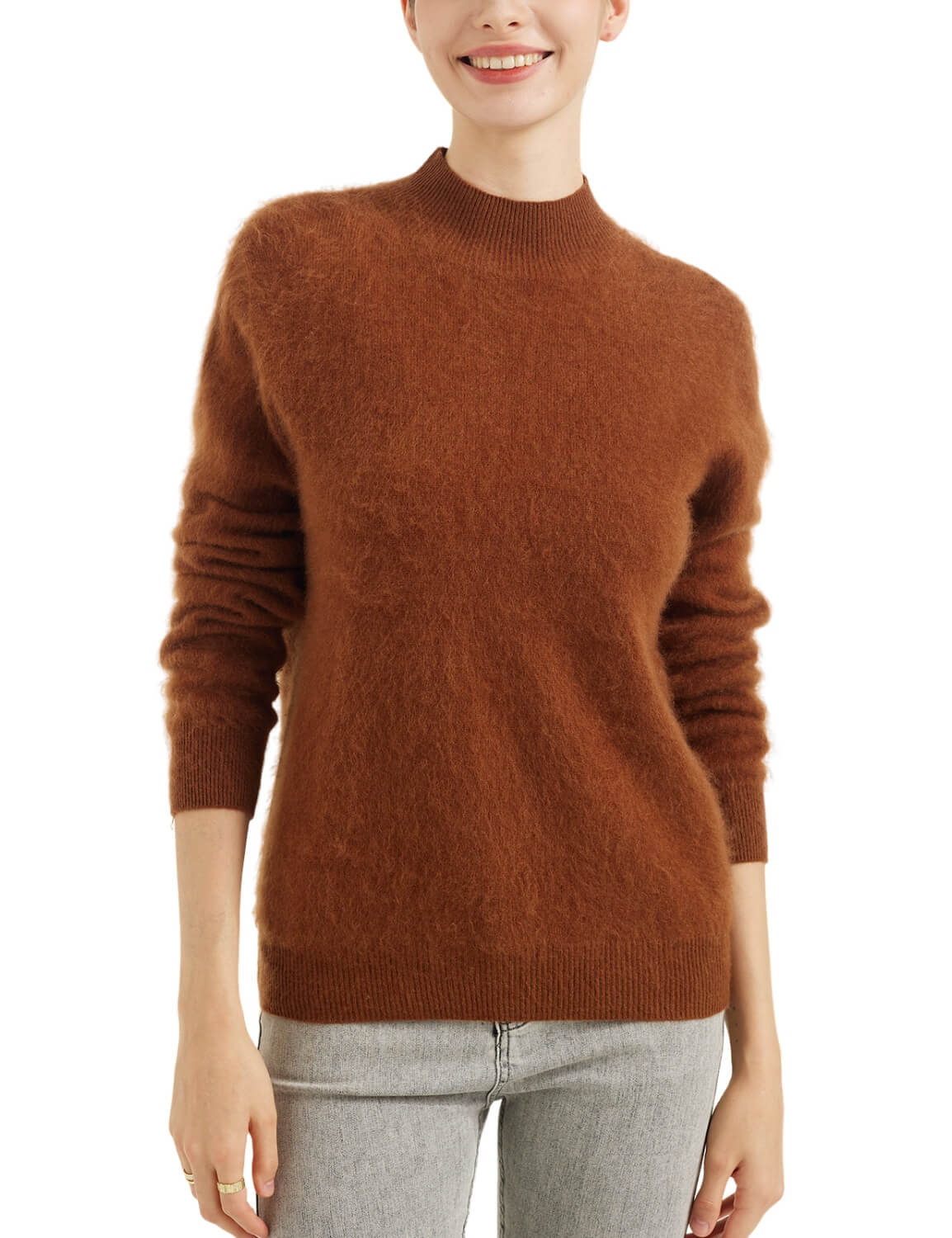 Chanyarn Women's 100% Merino Wool Luxury Soft Fall Winter Warm Long Sleeve Mock Neck Brushed Fuzzy Pullover Sweater