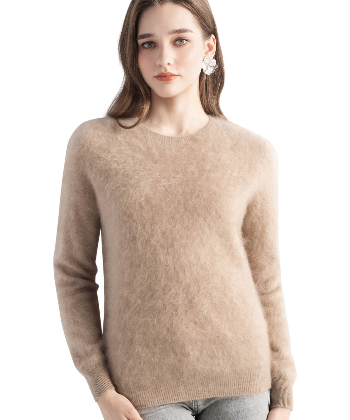 Chanyarn Women's 100% Cashmere Sweater Luxury Hairy Warm Tops Crewneck 2025 Fall Winter Long Sleeve Soft Knit Pullover