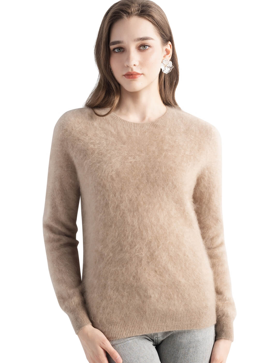 100% Cashmere Brushed Crew Neck Sweater