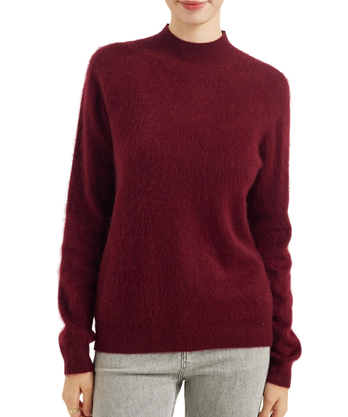 Chanyarn Women's 100% Merino Wool Luxury Soft Fall Winter Warm Long Sleeve Mock Neck Brushed Fuzzy Pullover Sweater