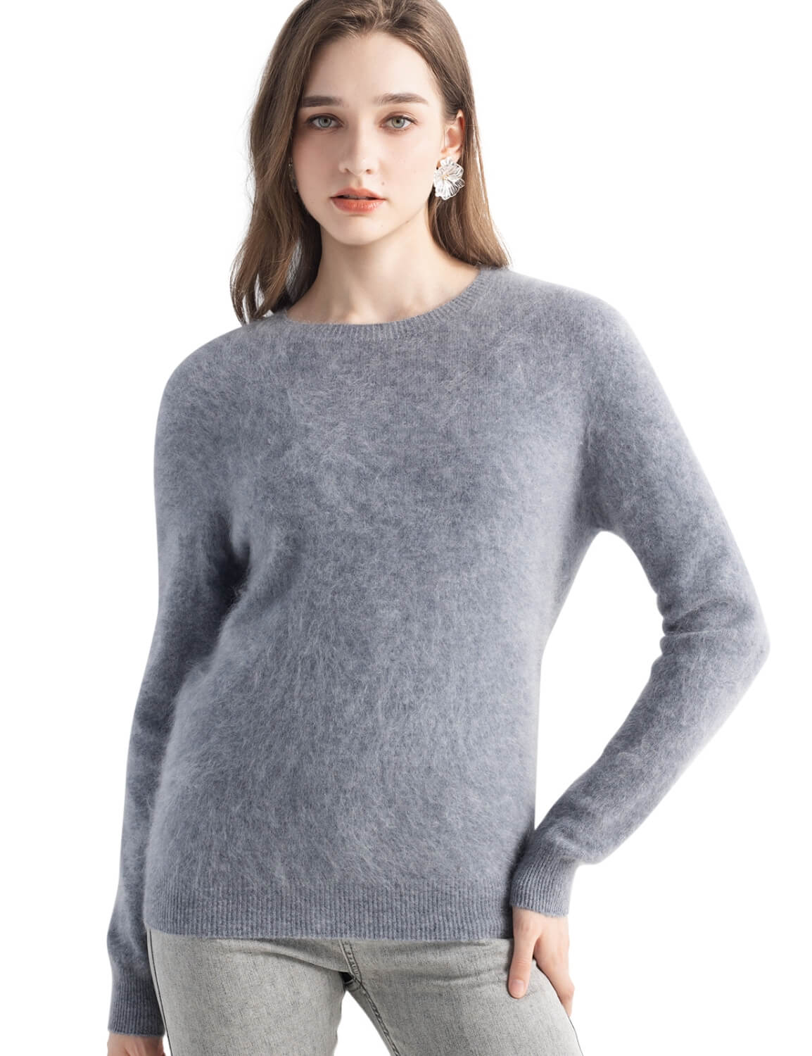 100% Cashmere Brushed Crew Neck Sweater