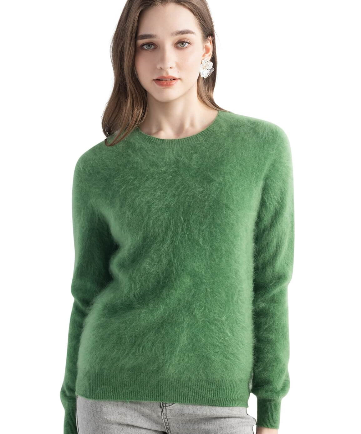 Chanyarn Women's 100% Cashmere Sweater Luxury Hairy Warm Tops Crewneck 2025 Fall Winter Long Sleeve Soft Knit Pullover