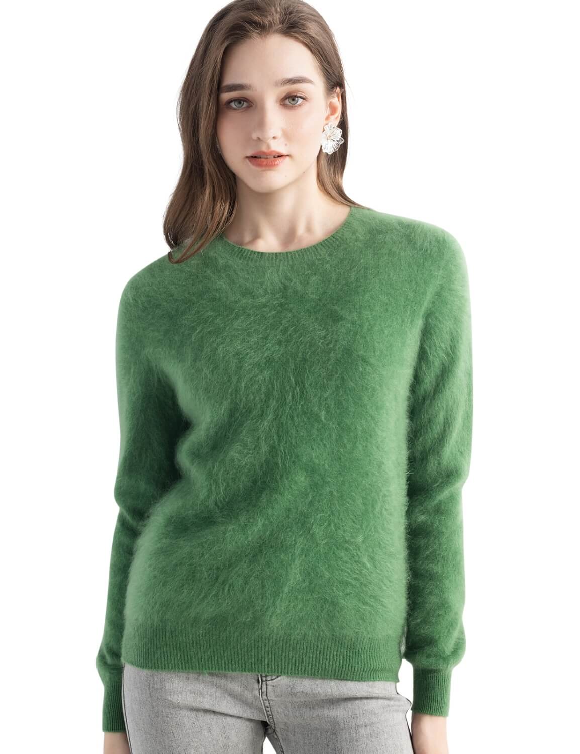 100% Cashmere Brushed Crew Neck Sweater