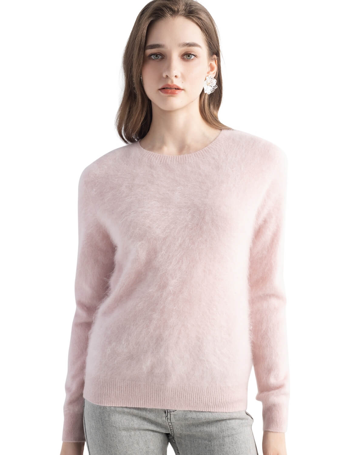 100% Cashmere Brushed Crew Neck Sweater