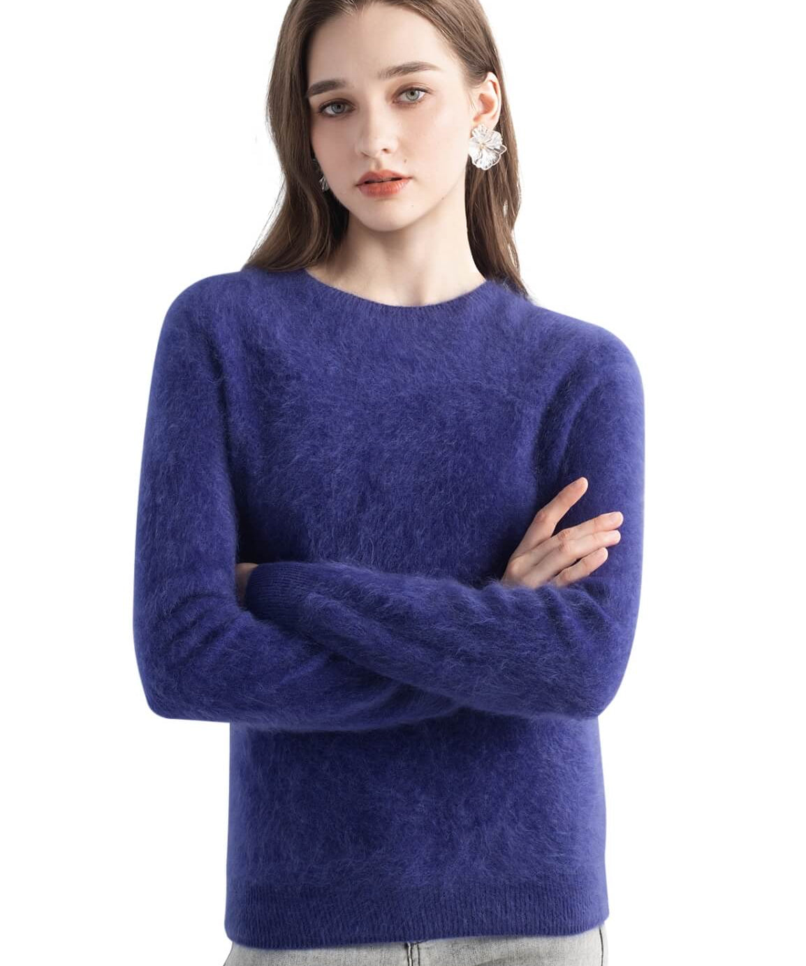 Chanyarn Women's 100% Cashmere Sweater Luxury Hairy Warm Tops Crewneck 2025 Fall Winter Long Sleeve Soft Knit Pullover