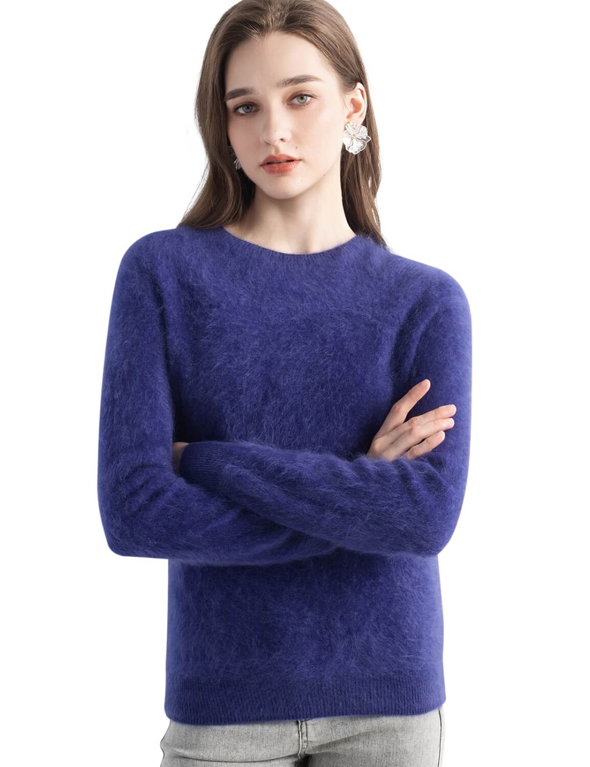 100% Cashmere Brushed Crew Neck Sweater