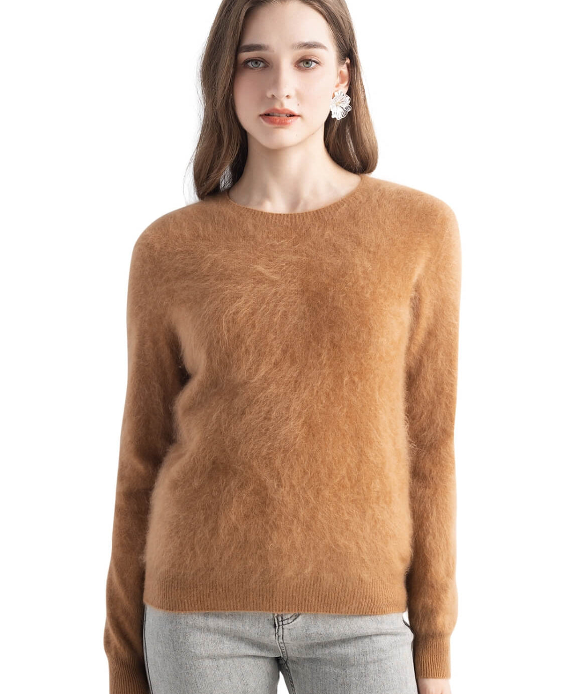 Chanyarn Women's 100% Cashmere Sweater Luxury Hairy Warm Tops Crewneck 2025 Fall Winter Long Sleeve Soft Knit Pullover