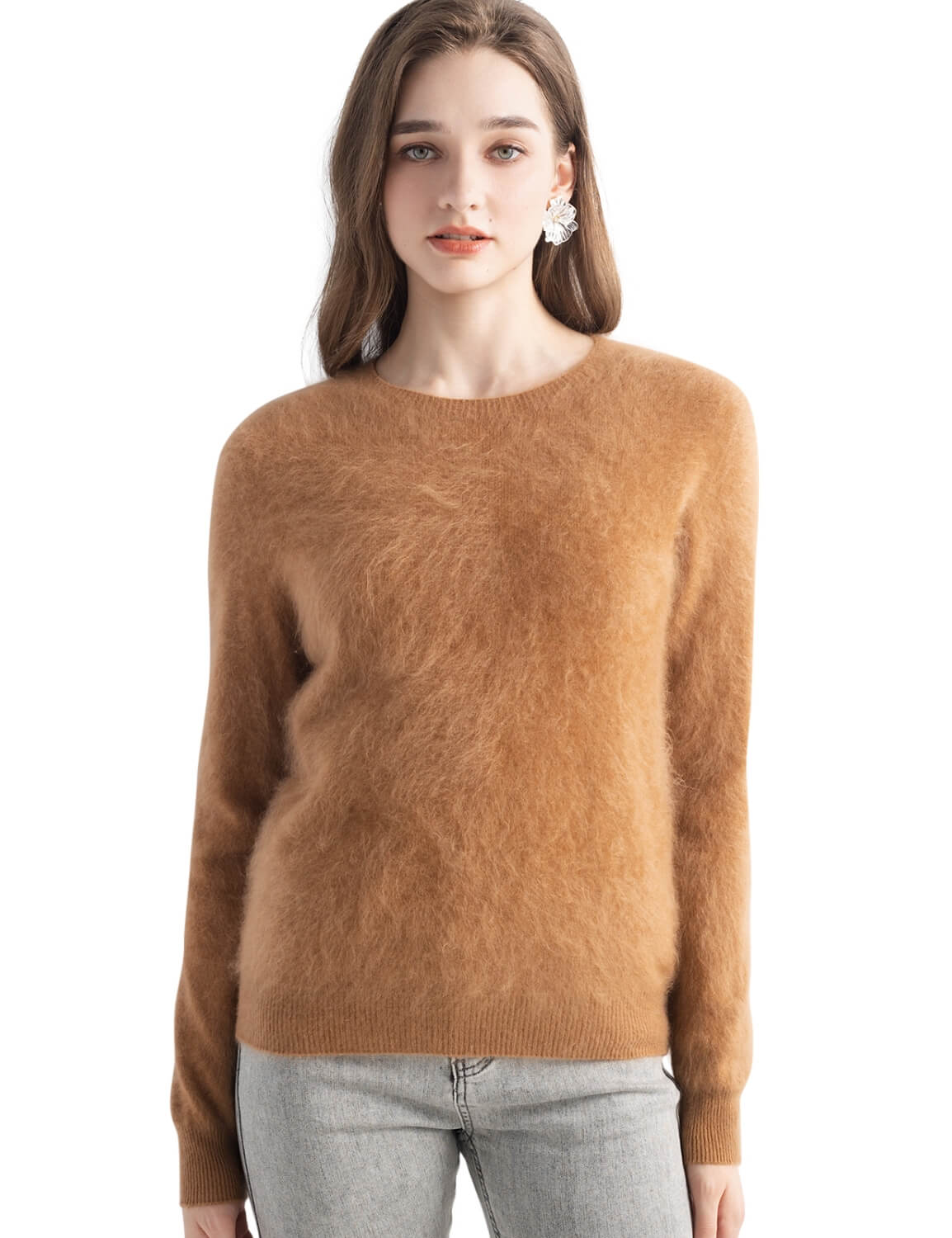 100% Cashmere Brushed Crew Neck Sweater