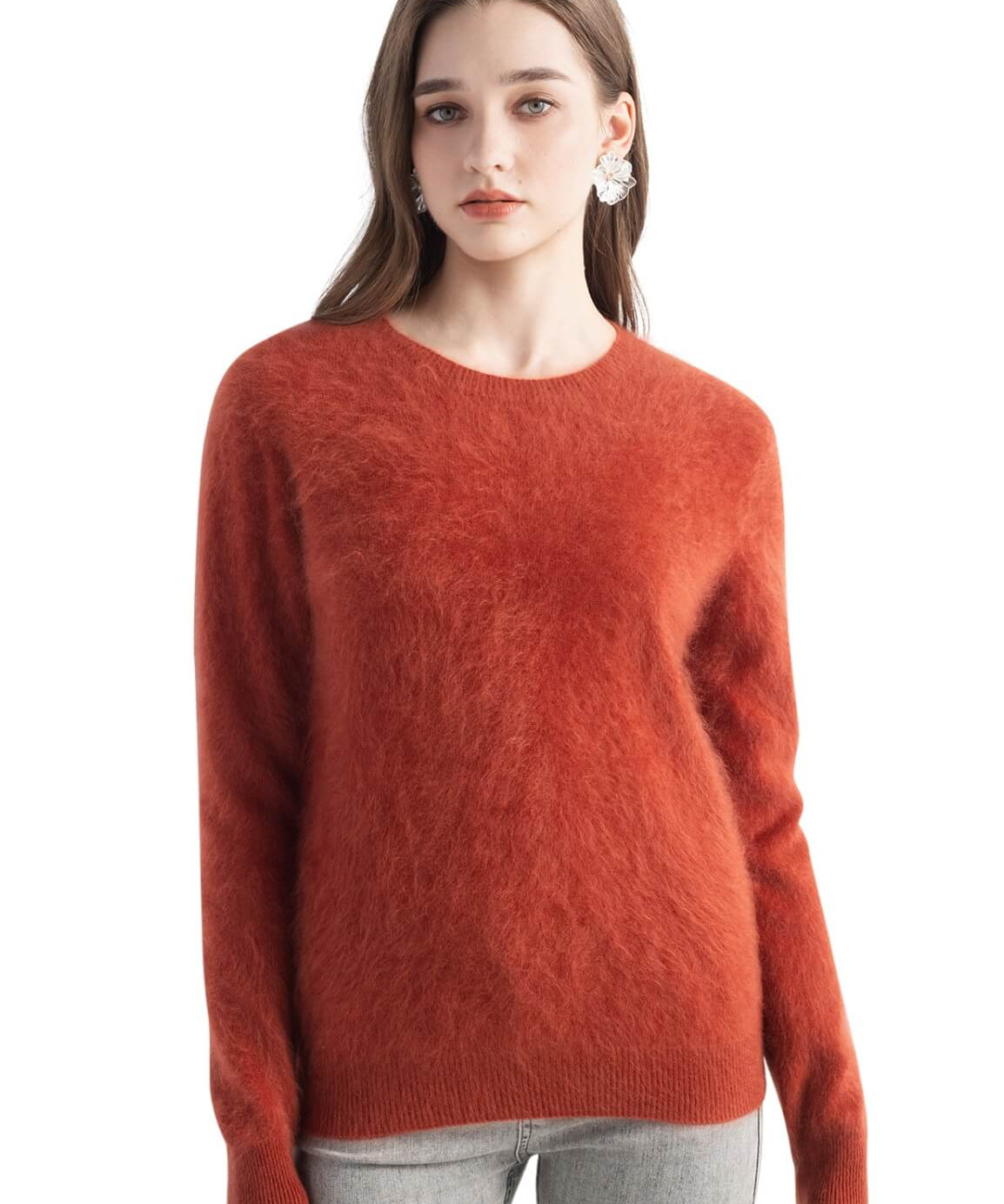 Chanyarn Women's 100% Cashmere Sweater Luxury Hairy Warm Tops Crewneck 2025 Fall Winter Long Sleeve Soft Knit Pullover