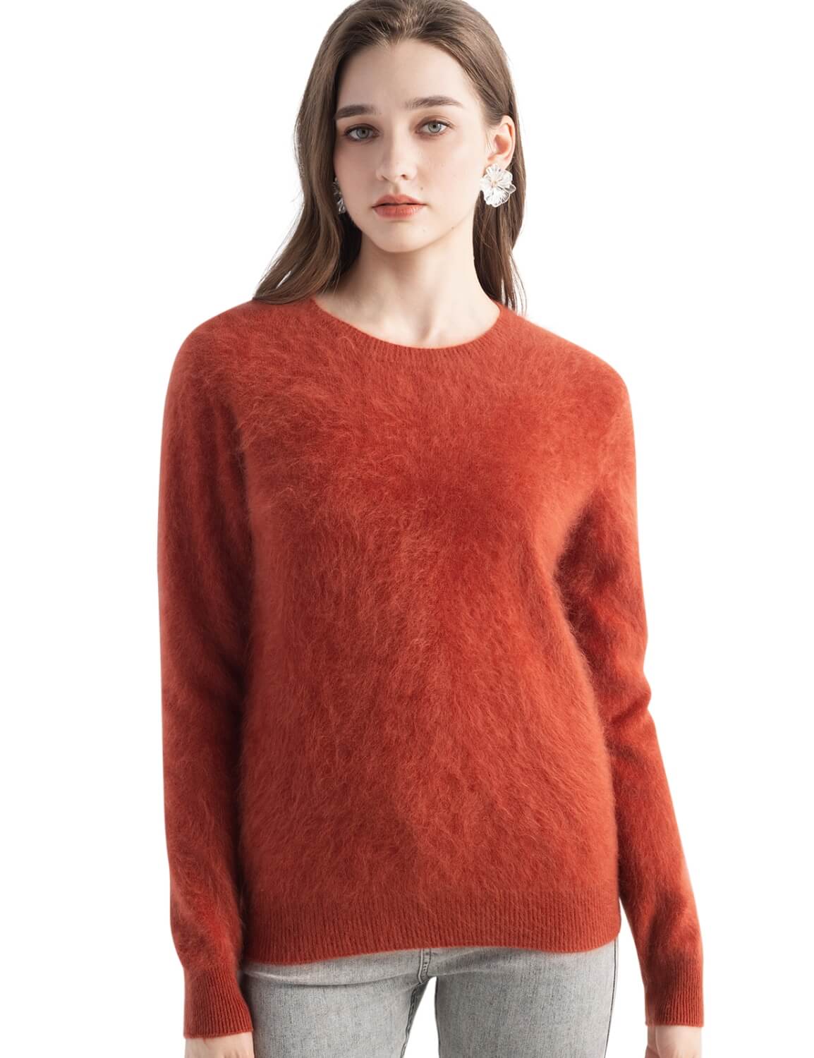 100% Cashmere Brushed Crew Neck Sweater
