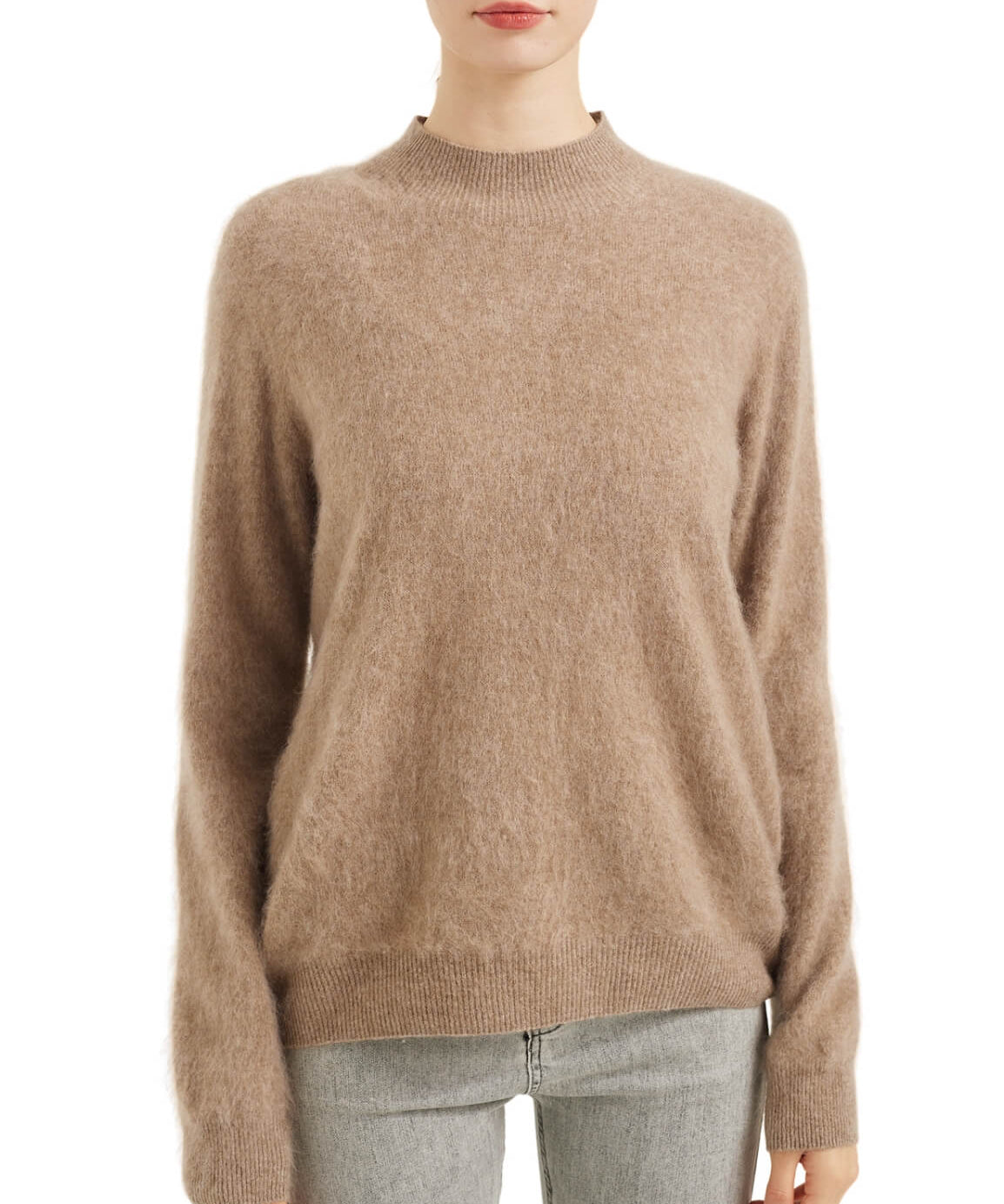 Chanyarn Women's 100% Merino Wool Luxury Soft Fall Winter Warm Long Sleeve Mock Neck Brushed Fuzzy Pullover Sweater