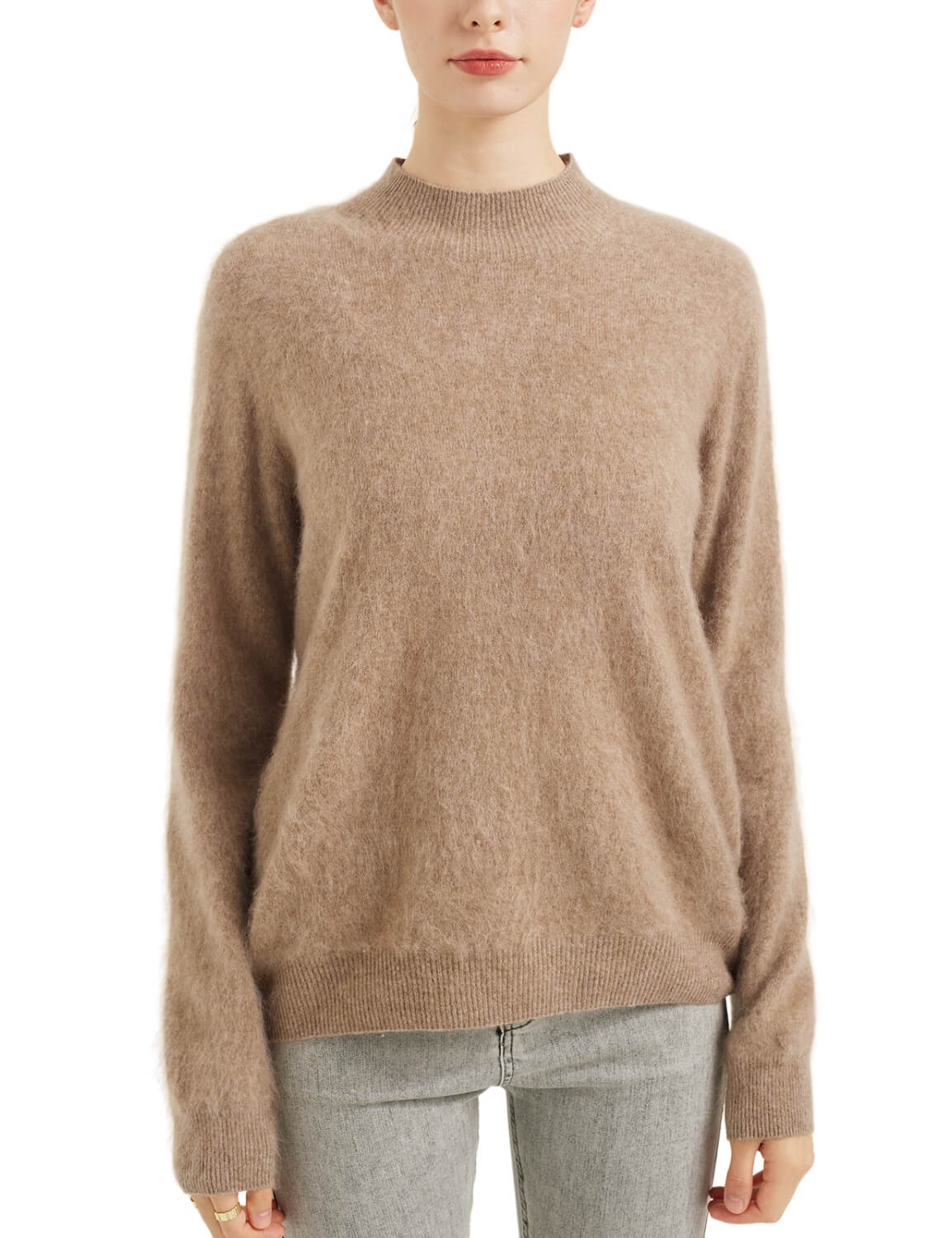 Chanyarn Women's 100% Merino Wool Luxury Soft Fall Winter Warm Long Sleeve Mock Neck Brushed Fuzzy Pullover Sweater