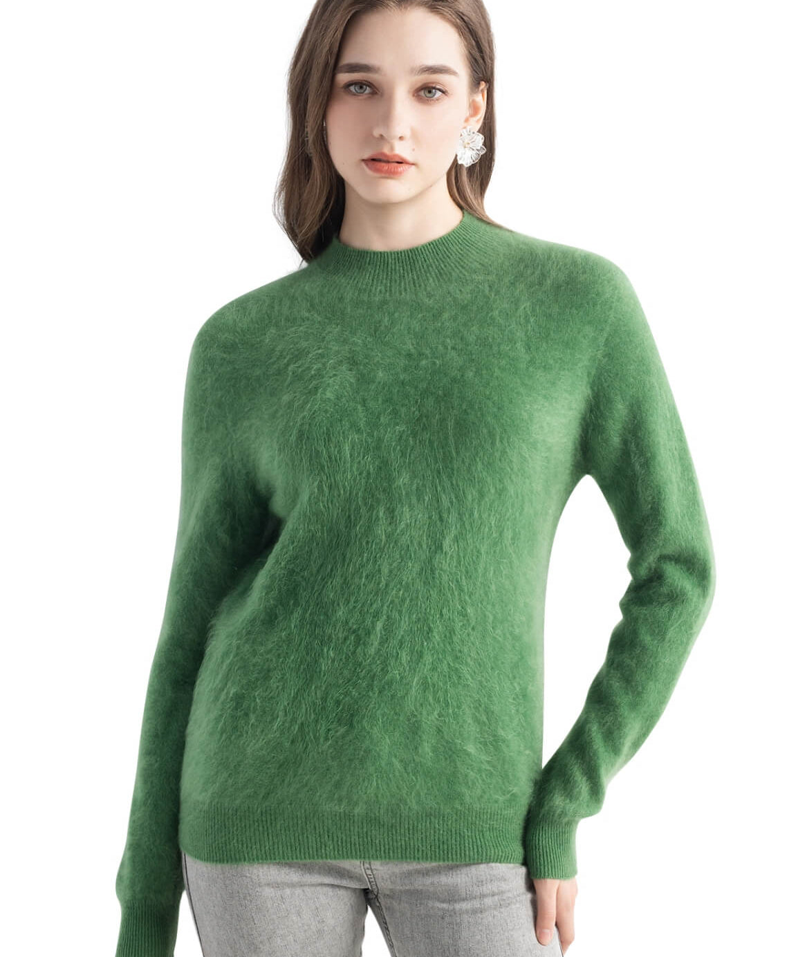 Chanyarn Women's 100% Cashmere Sweater Luxury Hairy Warm Top Mock Neck 2025 Fall Winter Long Sleeve Soft Knit Pullover