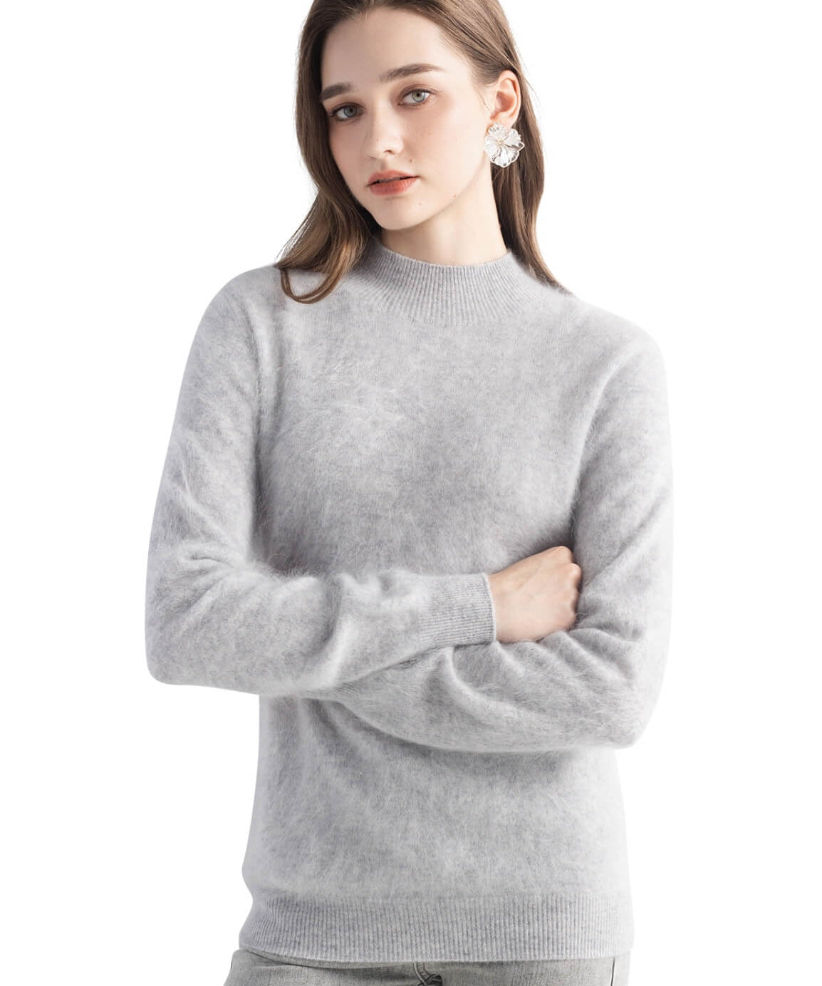 Chanyarn Women's 100% Cashmere Sweater Luxury Hairy Warm Top Mock Neck 2025 Fall Winter Long Sleeve Soft Knit Pullover