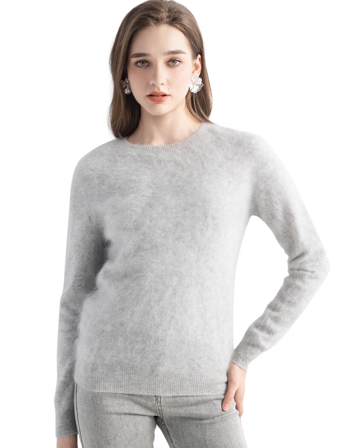 100% Cashmere Brushed Crew Neck Sweater