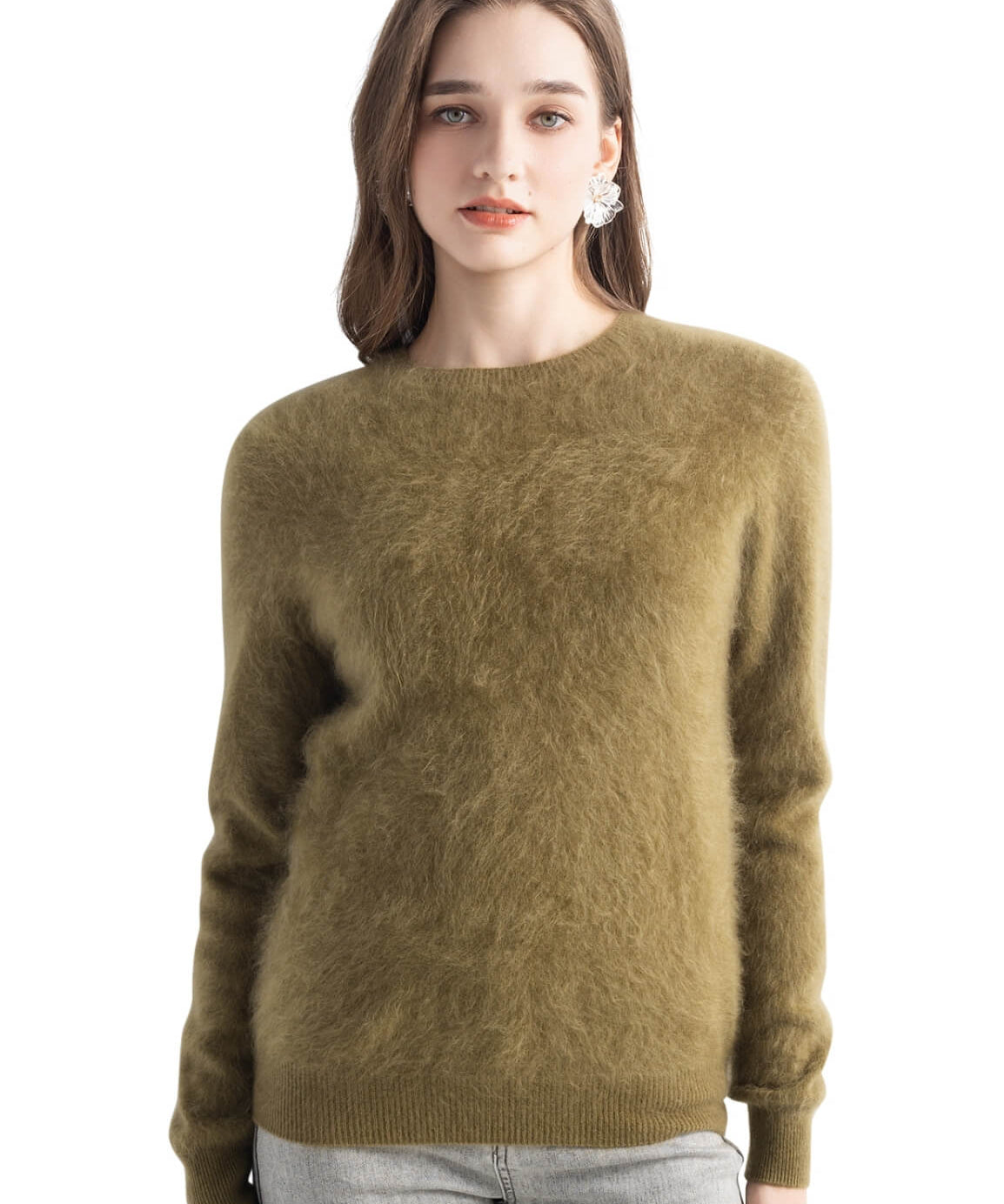 Chanyarn Women's 100% Cashmere Sweater Luxury Hairy Warm Tops Crewneck 2025 Fall Winter Long Sleeve Soft Knit Pullover