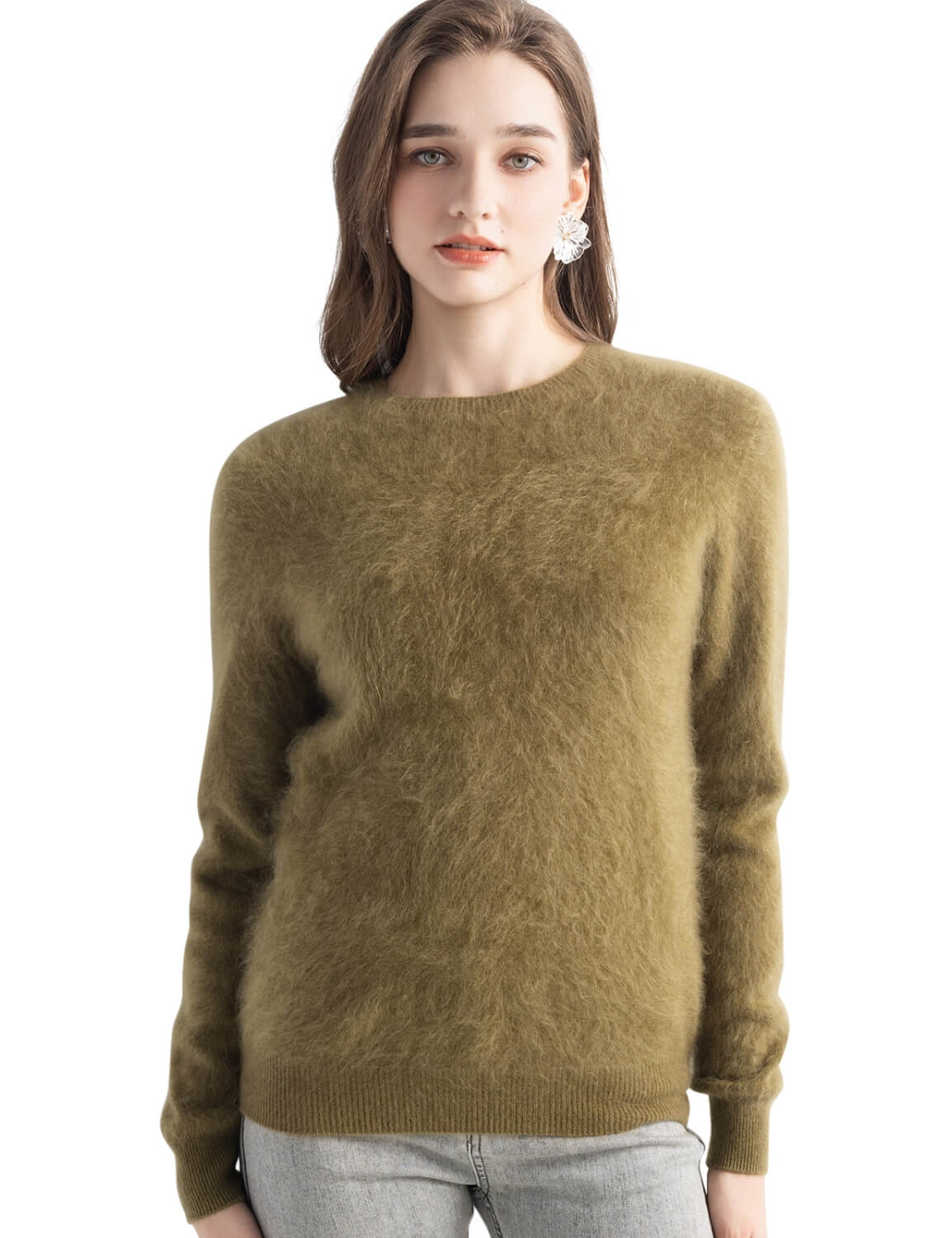 100% Cashmere Brushed Crew Neck Sweater