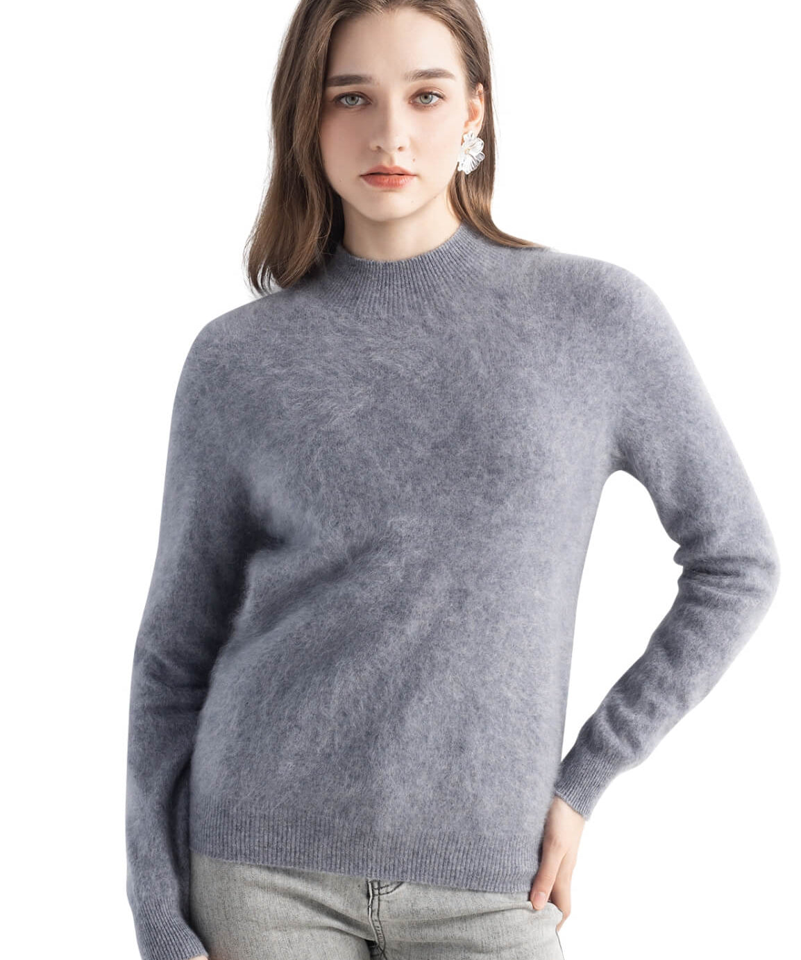 Chanyarn Women's 100% Cashmere Sweater Luxury Hairy Warm Top Mock Neck 2025 Fall Winter Long Sleeve Soft Knit Pullover