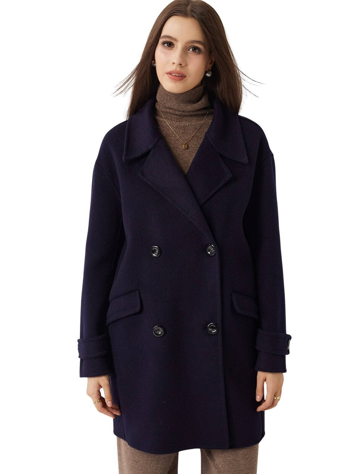Double-Breasted 100% Merino Wool Mid Pea Coat
