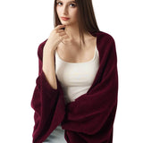 100% Merino Wool Knit Wrap Shawl with Sleeves