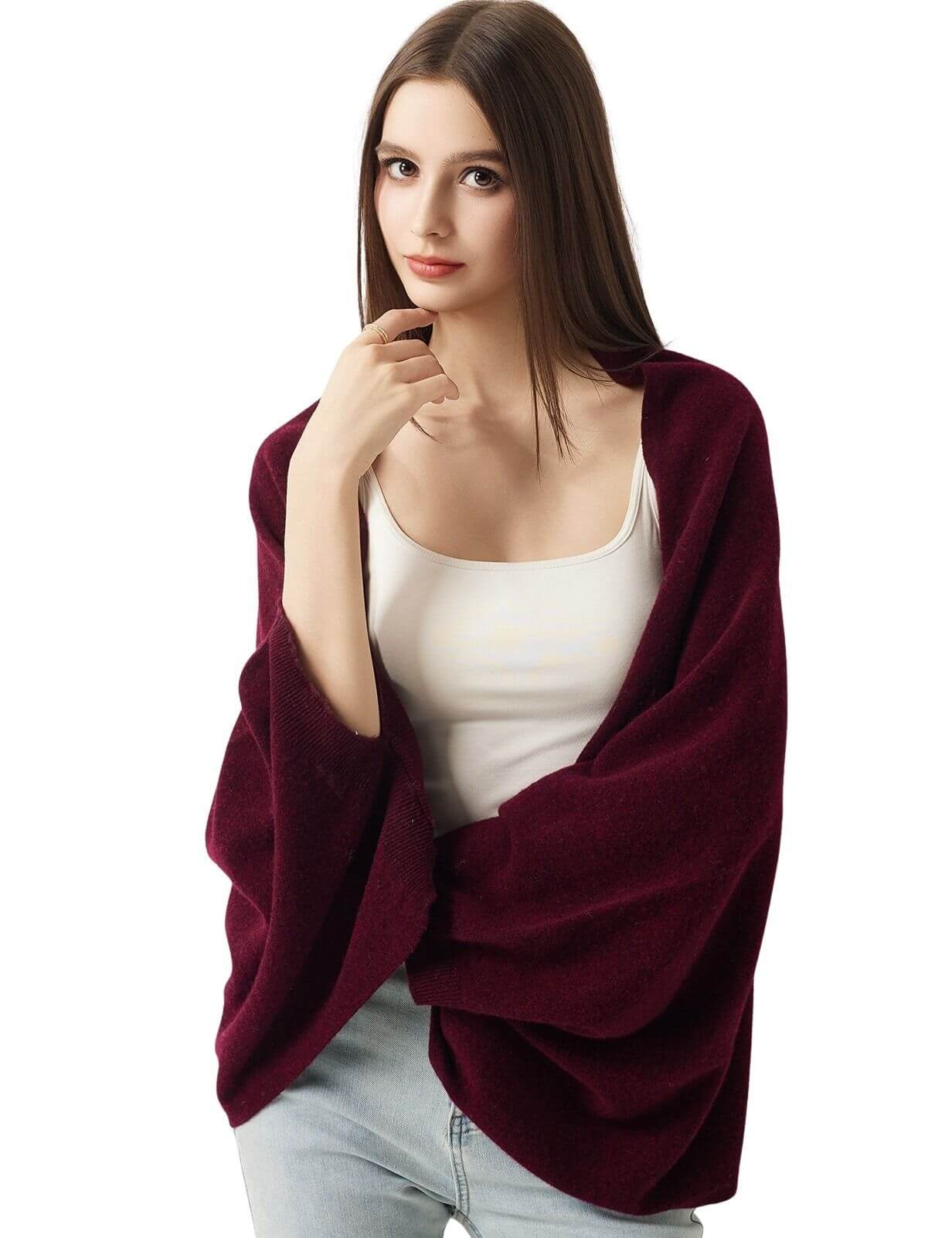 100% Merino Wool Knit Wrap Shawl with Sleeves