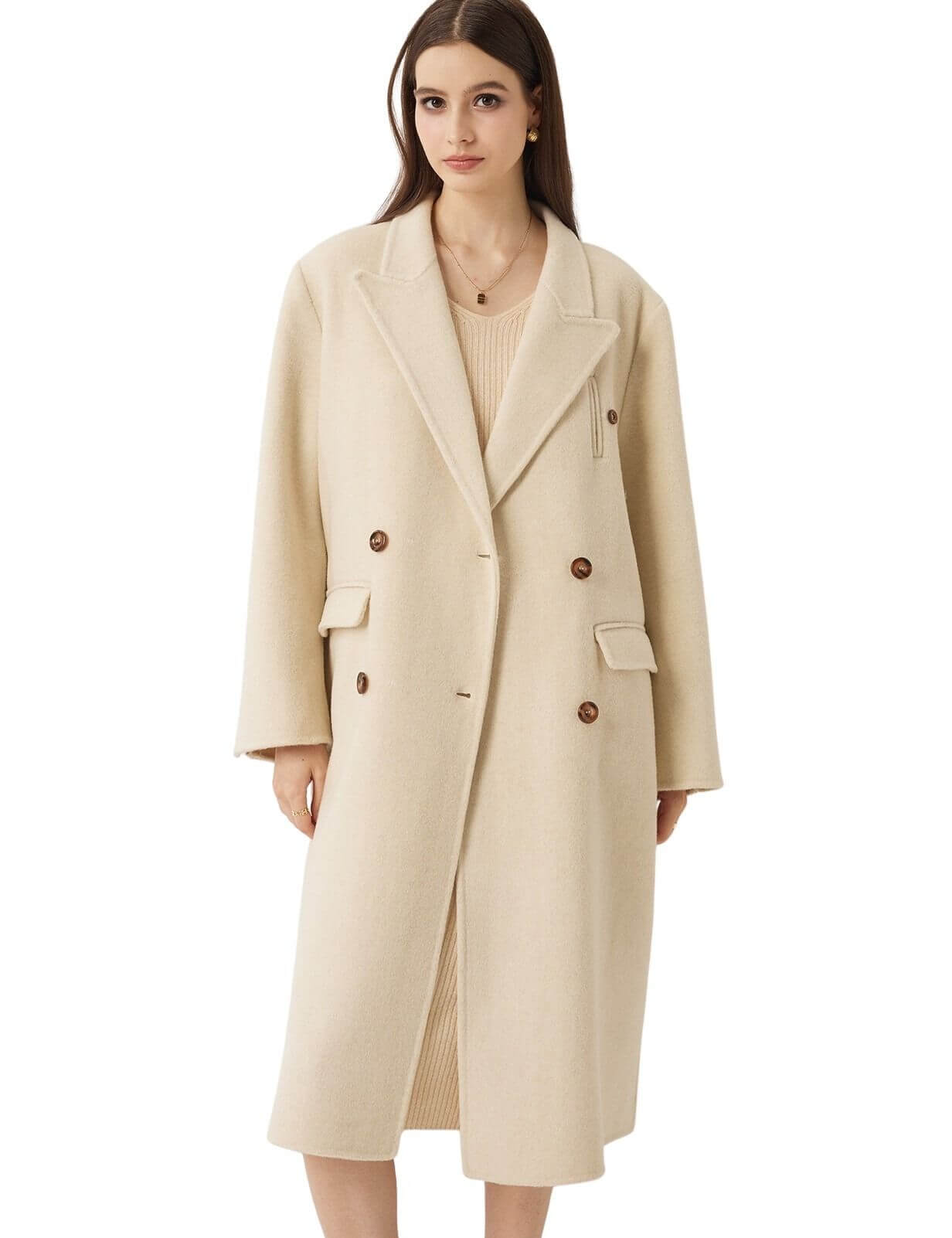 Double-Breasted 100% Merino Wool Long Coat