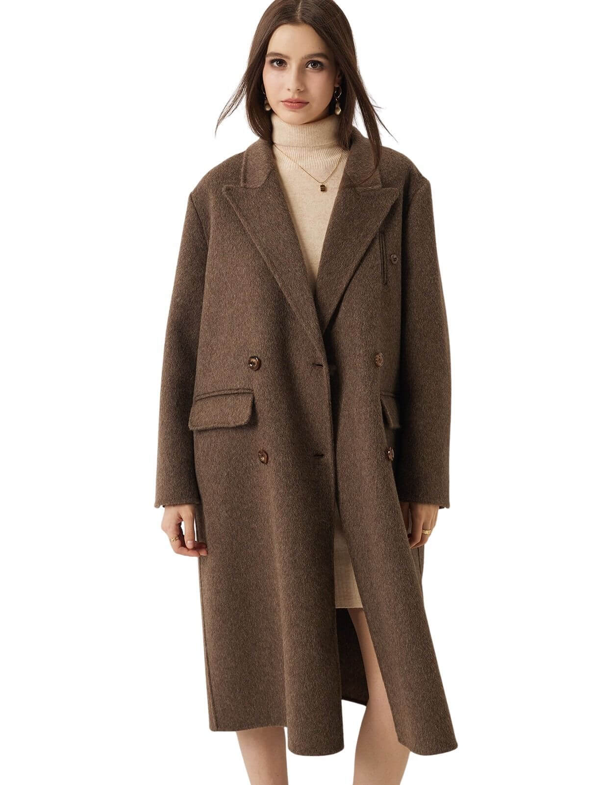 Double-Breasted 100% Merino Wool Long Coat
