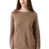 Suéter sem costura 100% lã Merino com gola redonda