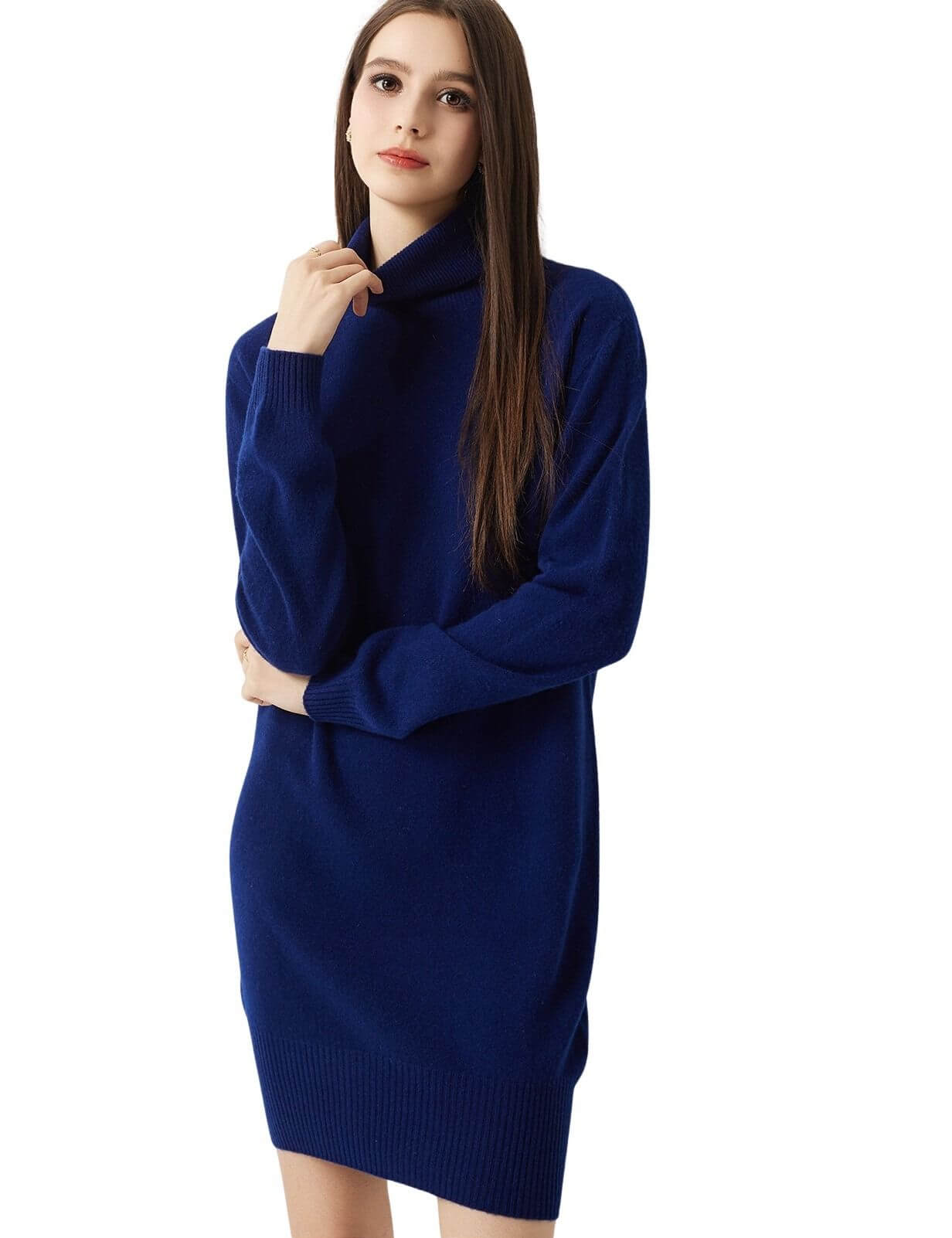 100% Merino Wool Turtleneck Knit Sweater Dress