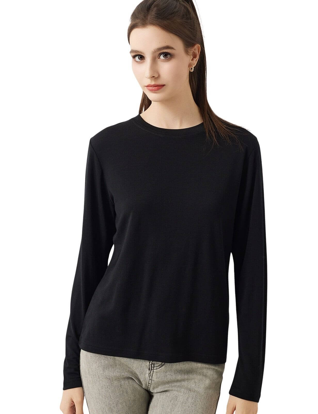100% Merino Wool Crewneck Long Sleeve Knit Top