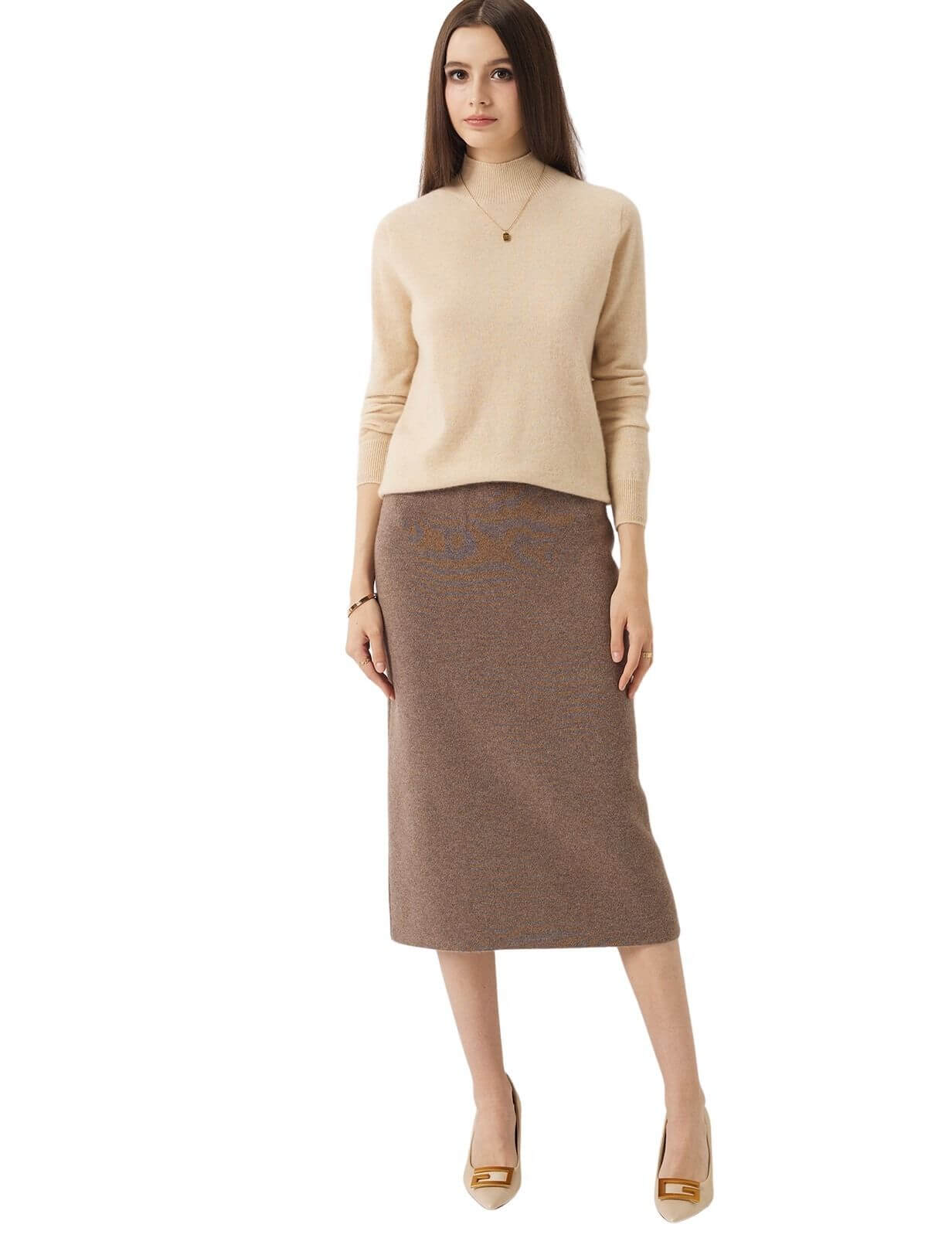 30% Cashmere and 70% Merino Wool High Waist Skirt