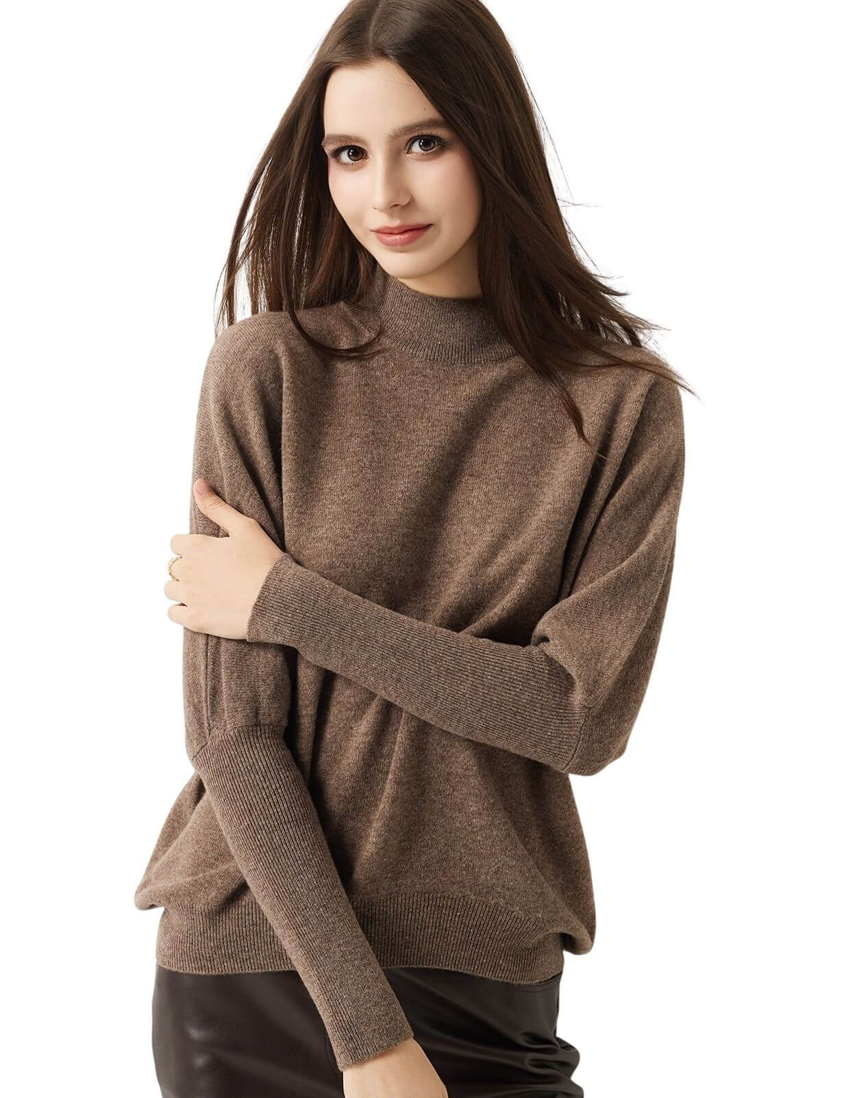 100% Merino Wool Mock Neck Batwing Sweater