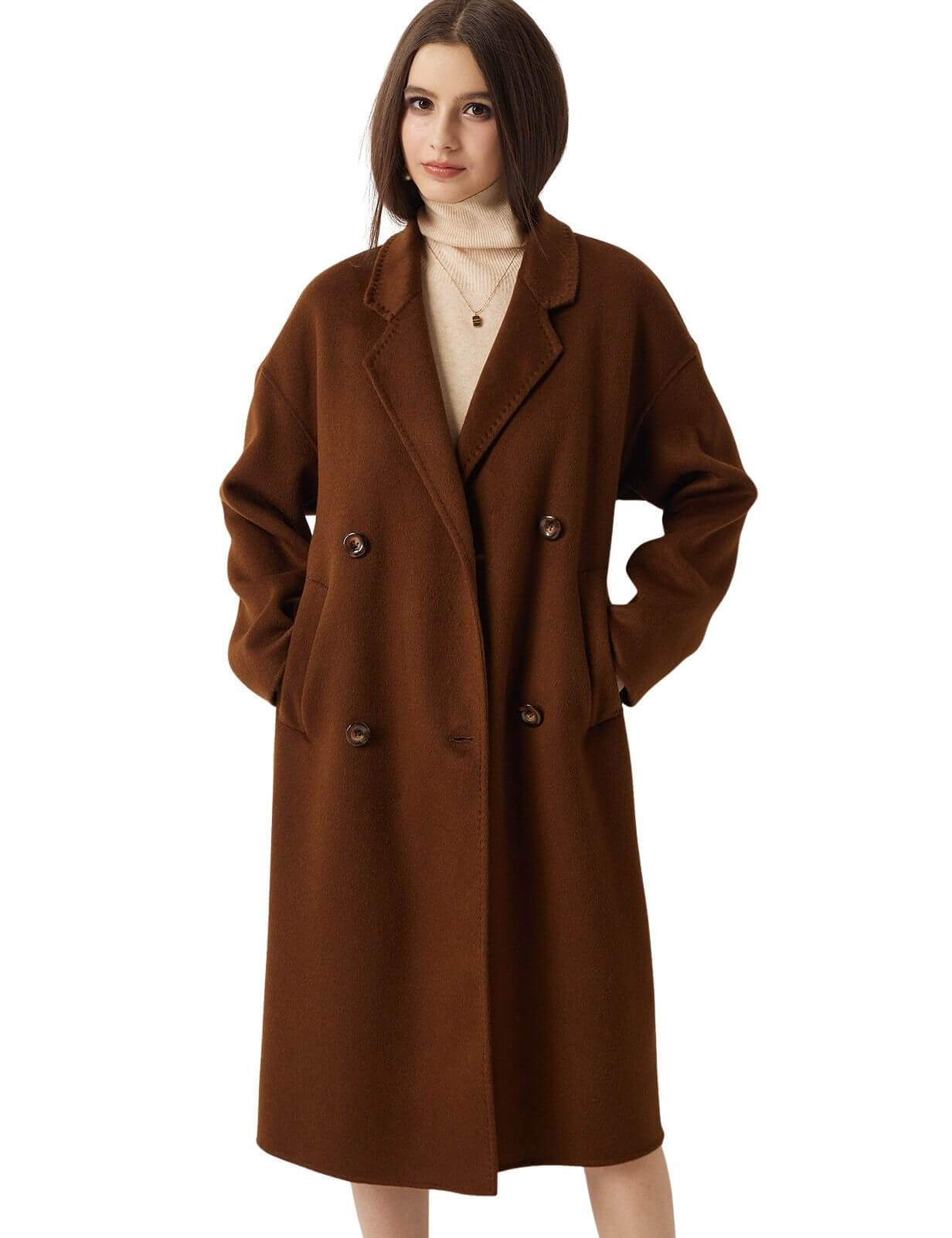 100% Merino Wool Double-Breasted Long Coat