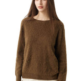Suéter sem costura 100% lã Merino com gola redonda