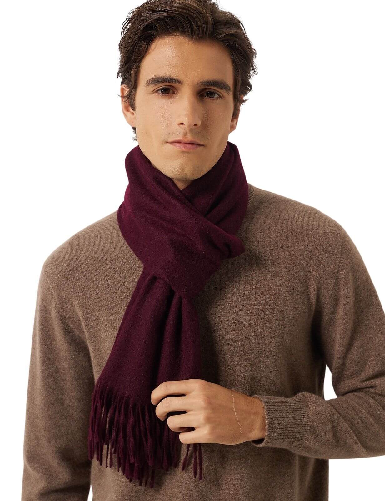 100% Cashmere Long Plaid Tassel Warm Knit Scarf