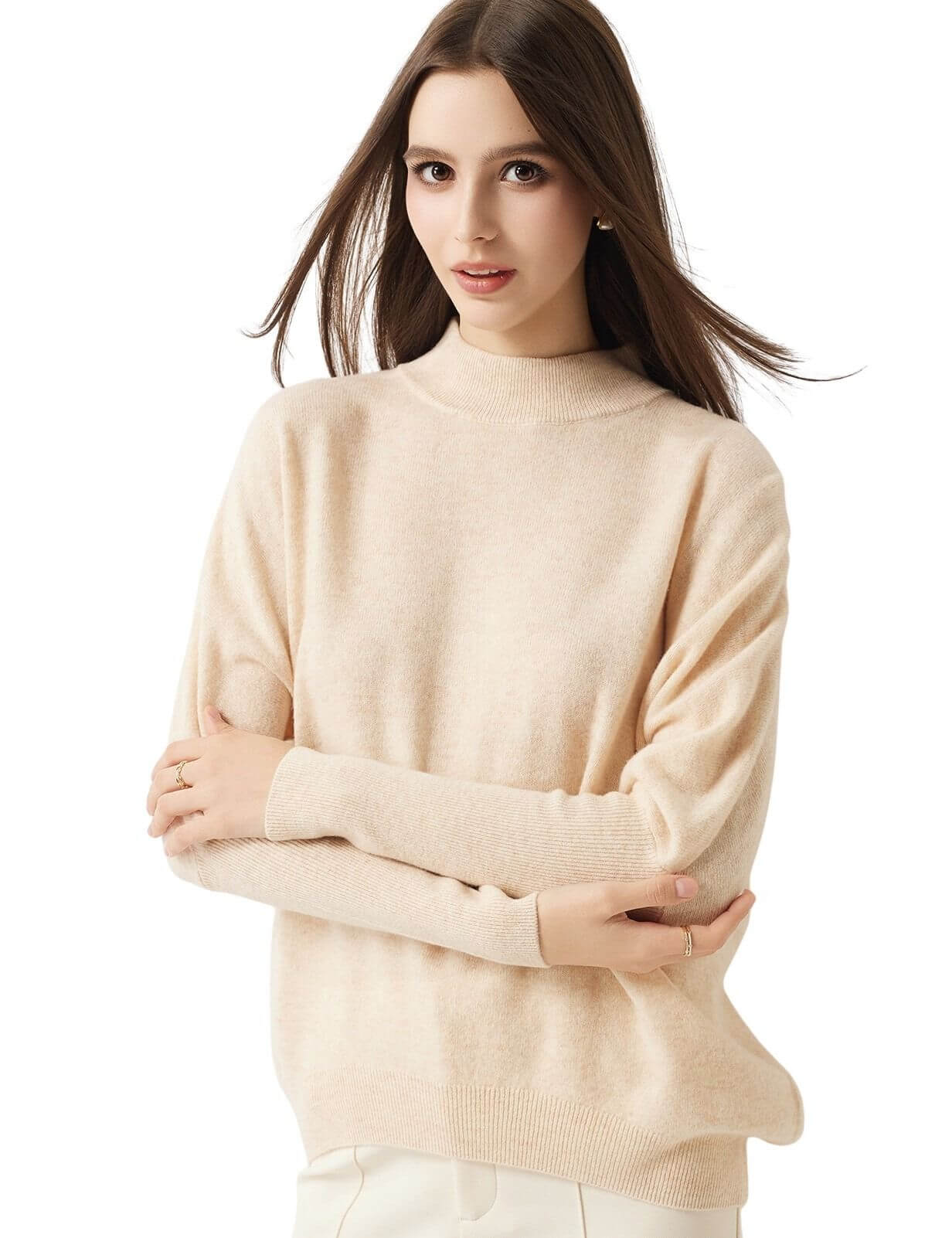 100% Merino Wool Mock Neck Batwing Sweater