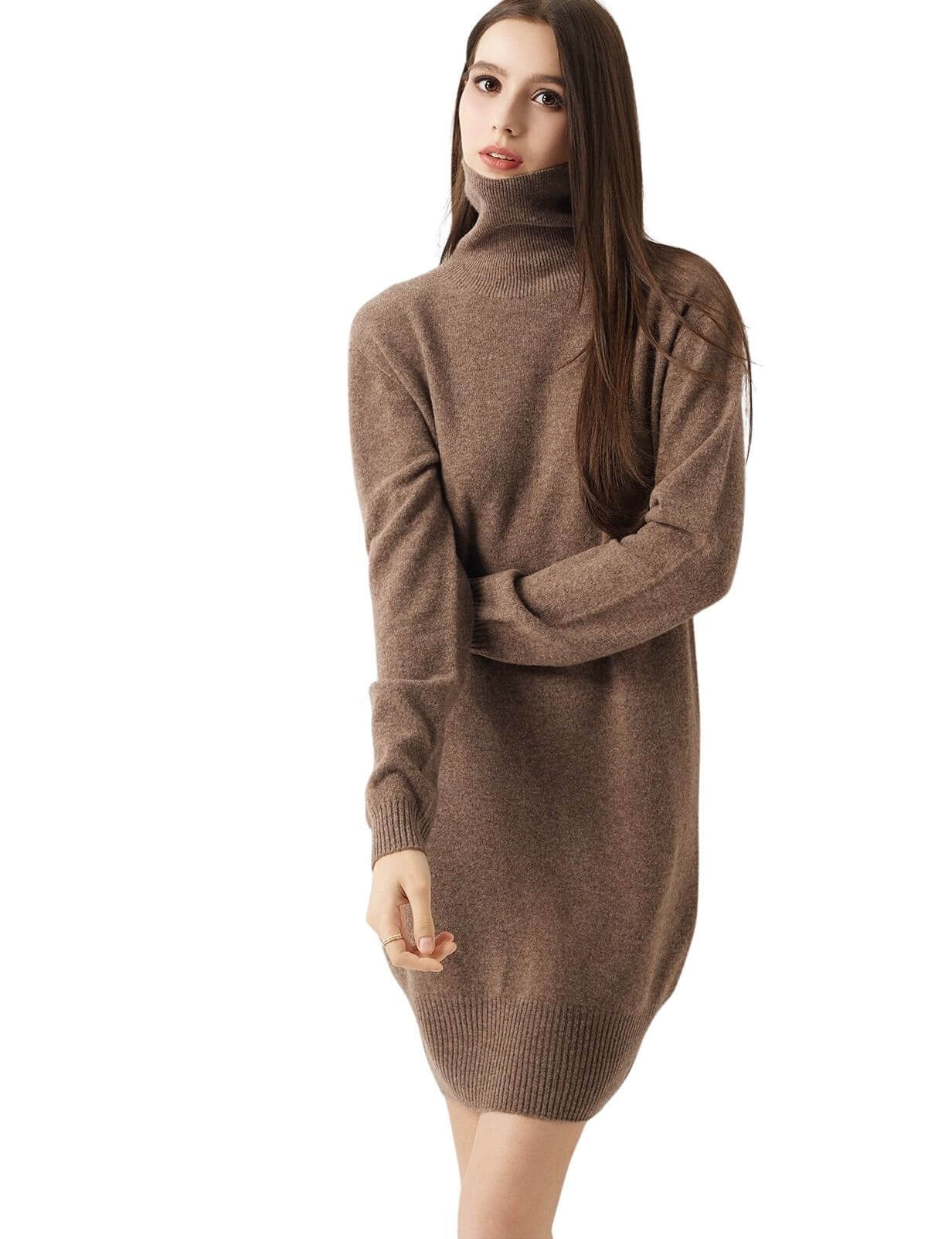 100% Merino Wool Turtleneck Knit Sweater Dress