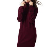 100% Merino Wool Turtleneck Knit Sweater Dress