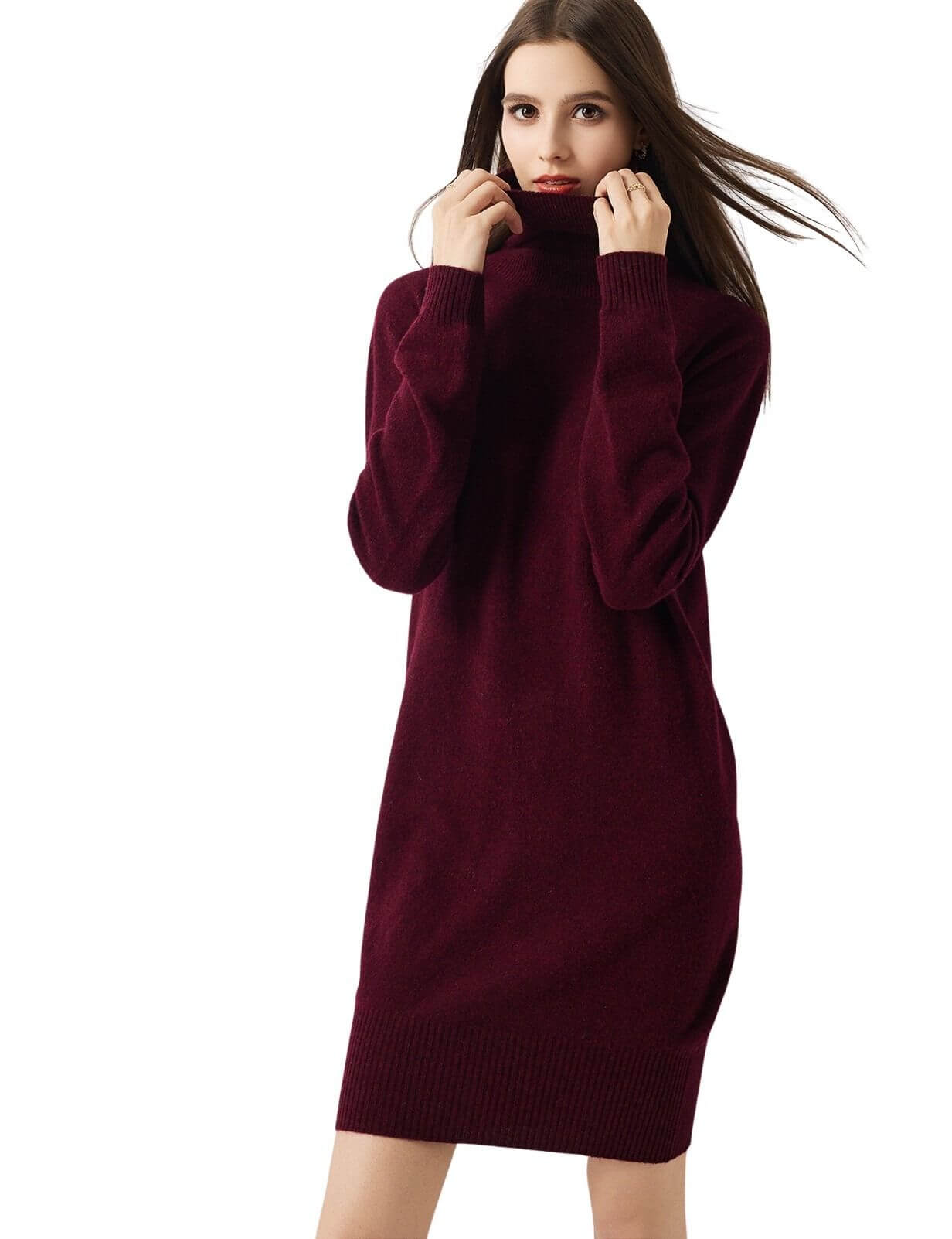 100% Merino Wool Turtleneck Knit Sweater Dress