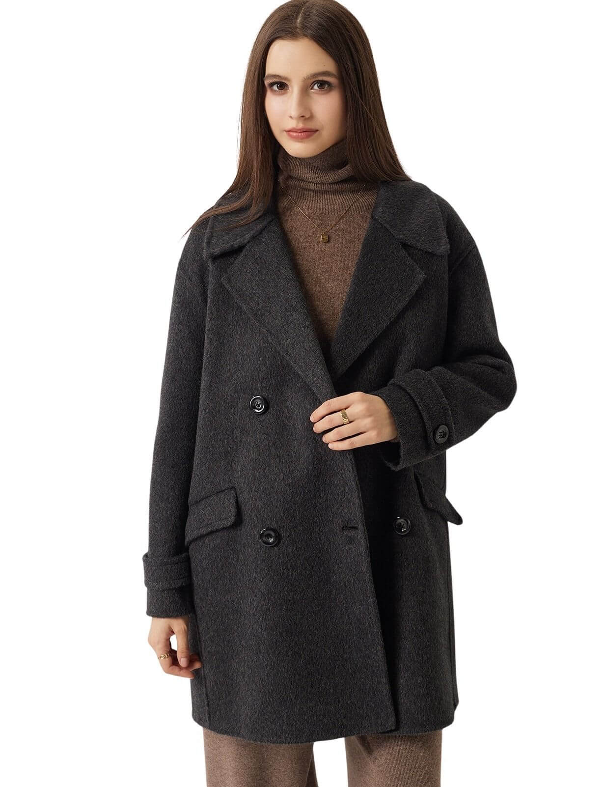 Double-Breasted 100% Merino Wool Mid Pea Coat