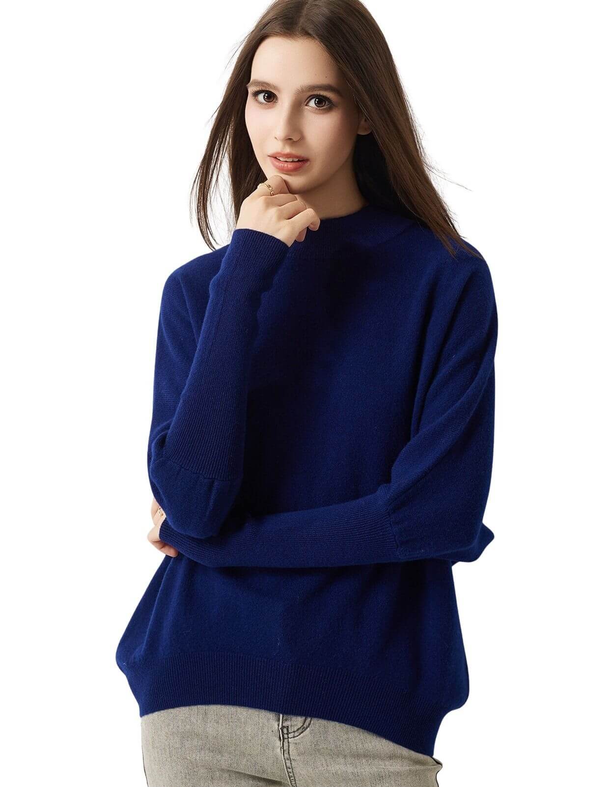 100% Merino Wool Mock Neck Batwing Sweater