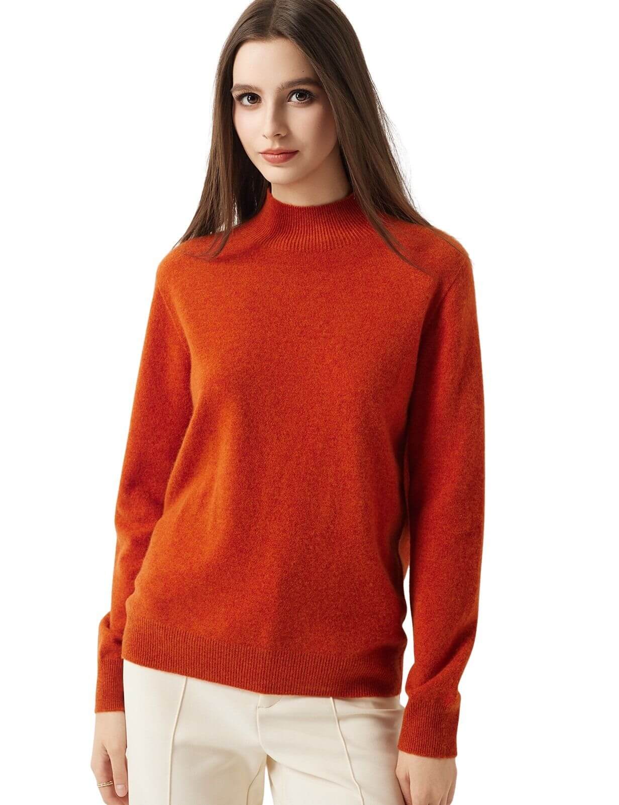 30% Cashmere 70% Merino Wool Seamless Mock Neck Sweater