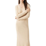 30% Cashmere 70% Merino Wool V-Neck Sweater Dress