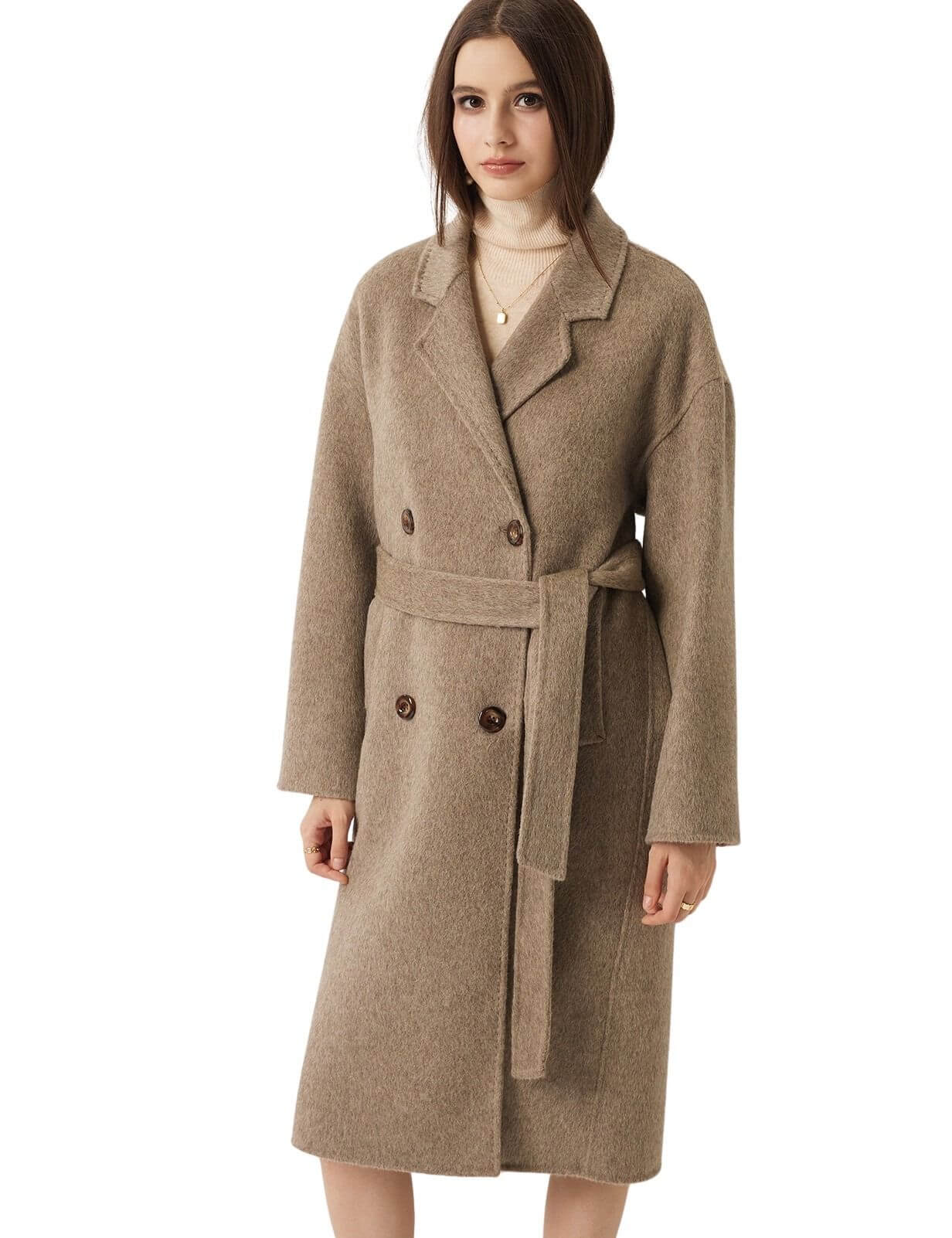 100% Merino Wool Double-Breasted Long Coat