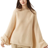 30% Cashmere 70% Merino Wool Batwing Sleeves Crew Neck Sweater