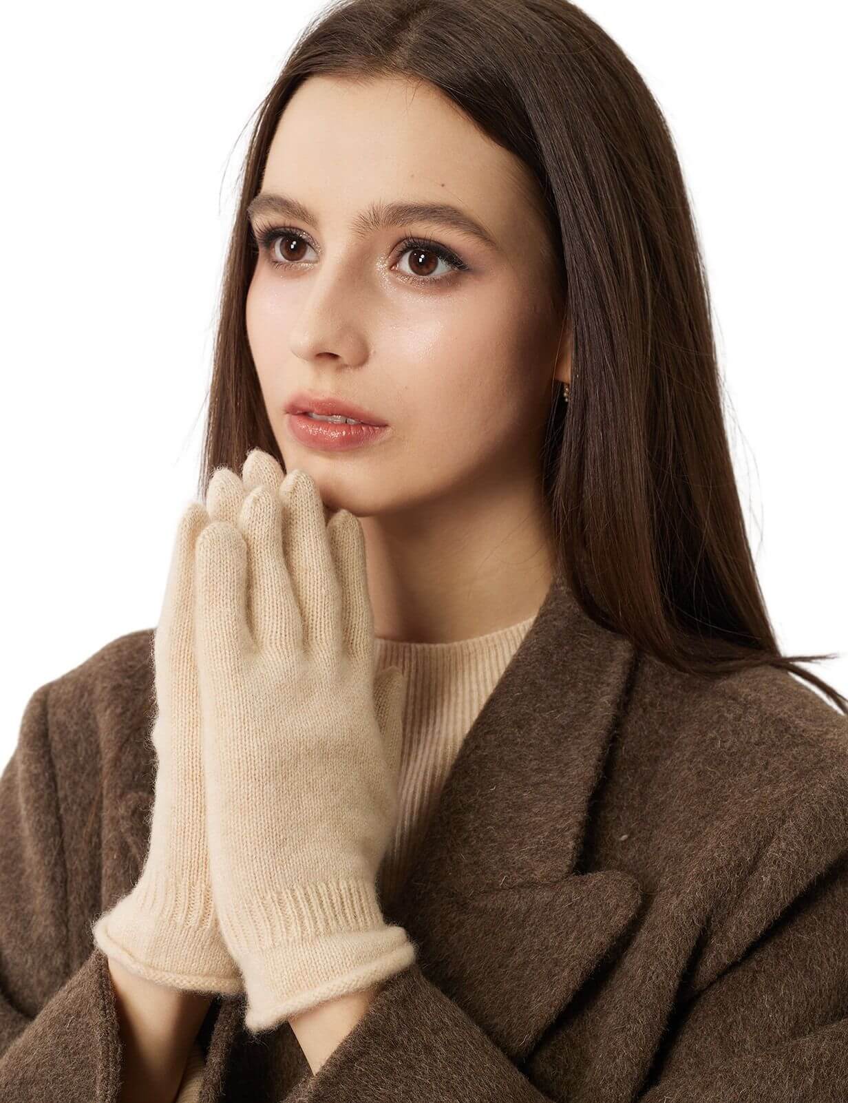 100% Pure Cashmere Gloves Winter Knit Gloves for Teens