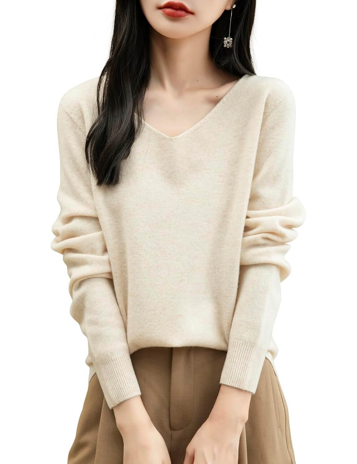 100% Merino Wool V-Neck Seamless Casual Sweater