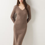 Abito maglione con scollo a V 30% cashmere 70% lana merino