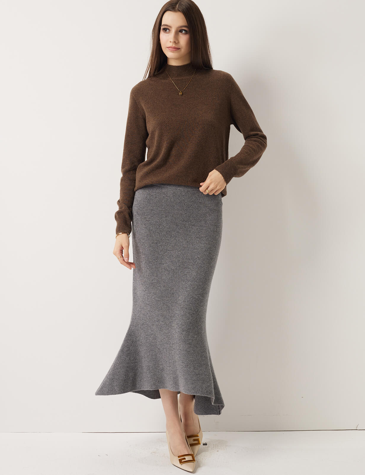 30% Cashmere 70% Merino Wool Knit Fishtail Skirt